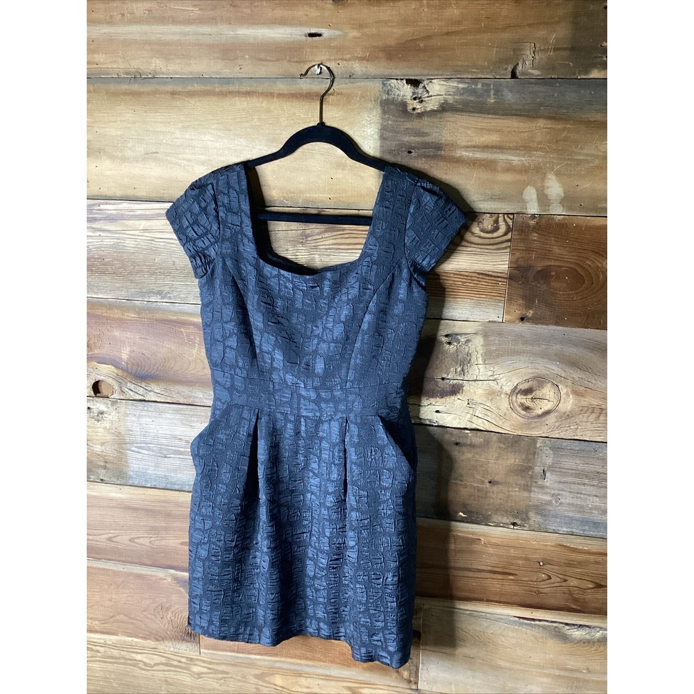 BCBG Generation Retro 50's Black Square Neck Cocktail/Wedding Dress Pockets 8